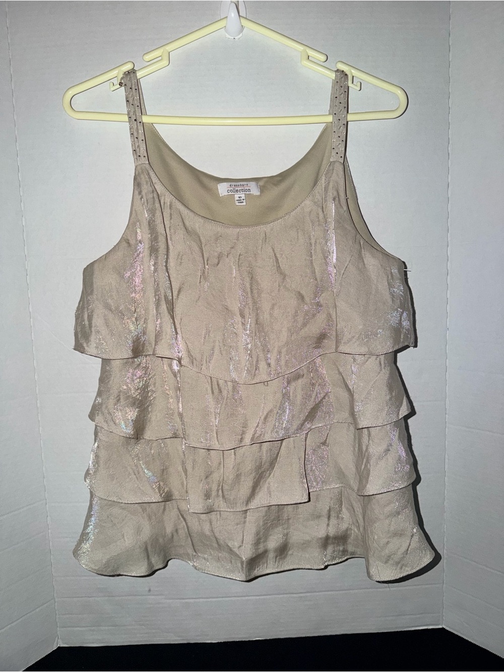 dressbarn Iridescent Cream Layered Ruffle Camisole